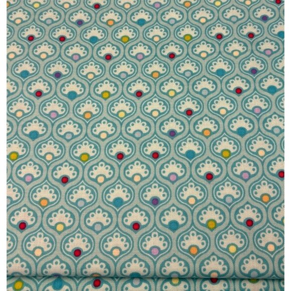 Nancy Halvorsen Curiosities Cotton Fabric 1/2 yard x 44" Turquoise Retro Print b - Picture 1 of 11